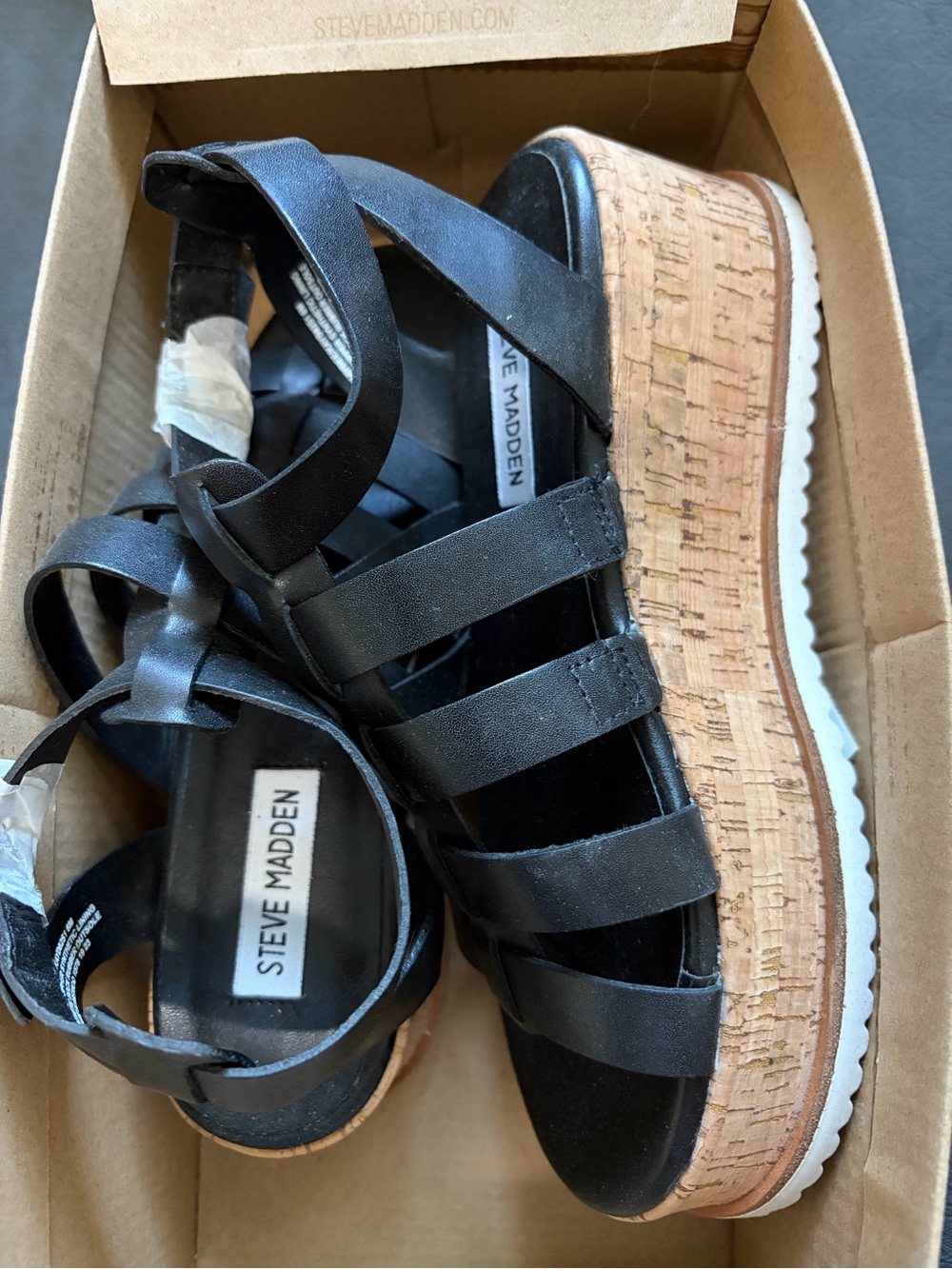 Steve Madden Black Strappy Cork Platform Sandals